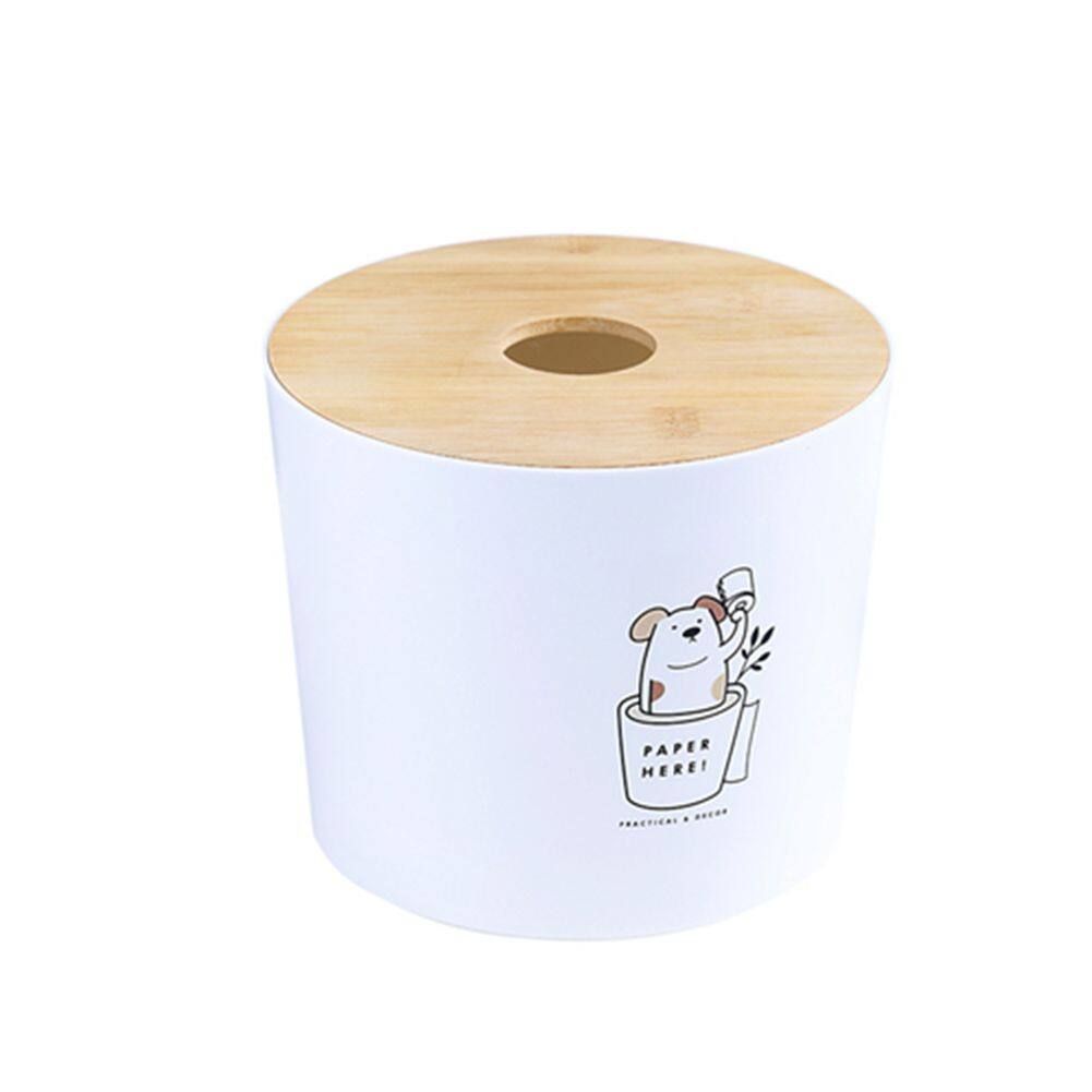 GOTORADE Cartoon Table Decoration Interior Products Living Room Pumping Paper Storage Box Storage Case Round Button Roll Paper Box Roll Paper Napkin Box Bamboo Cover Tissue Box