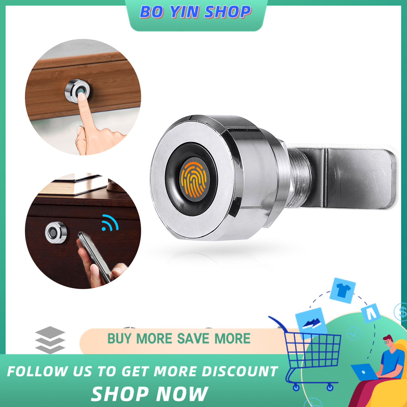 Khóa Ngăn Kéo Vân Tay BO YIN Khóa Tủ Kỹ Thuật Số 20 Dấu Vân Tay Có Thể Sạc Lại Keyless Đồ Nội Thất Khóa Thông Minh Hợp Kim Kẽm Tích Hợp, Đối Với Trang Chủ Văn Phòng Phòng Tập Thể Dục