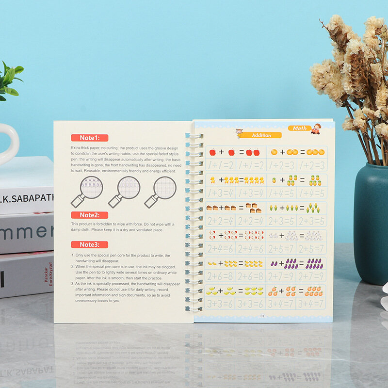 FS 4 sets English Character Practice Sticker Children's Word Practice Post Fun Math Calculation Introduction to Drawing Pen Control Training Book