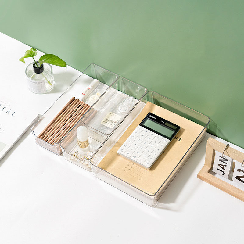 Houseeker Desktop Drawer Storage Box Stationery Divider Kitchen Tableware Organizer Small Box Transparent Plastic Divider Artifact