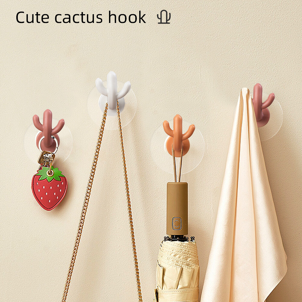 1/5pcs Creative Cactus Shape Wall Mounted Hook Portable Self Adhesive Towel Hanger Bathroom Kitchen Organizer Hook