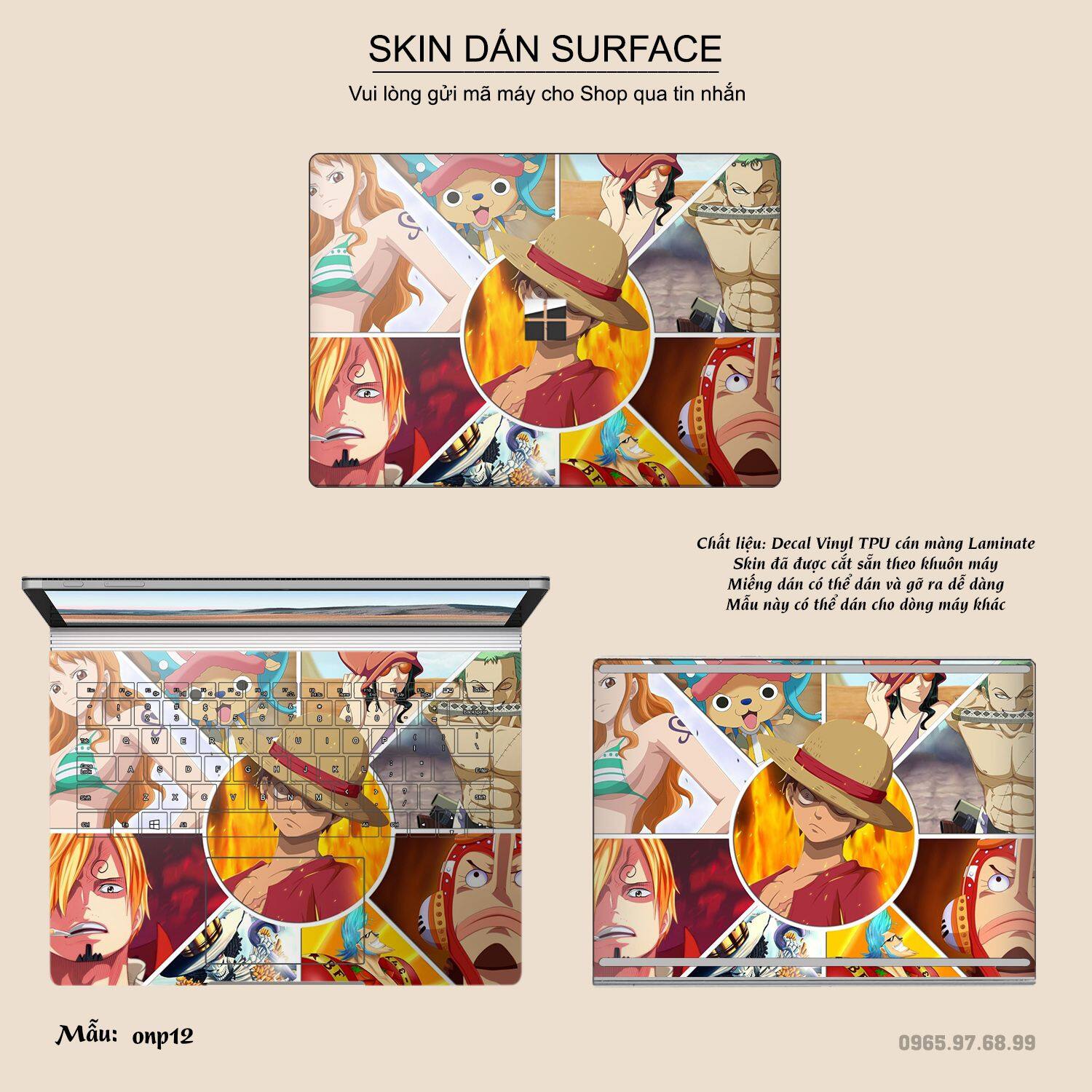 Decal skin dán surface pro / laptop / go / book mẫu one piece