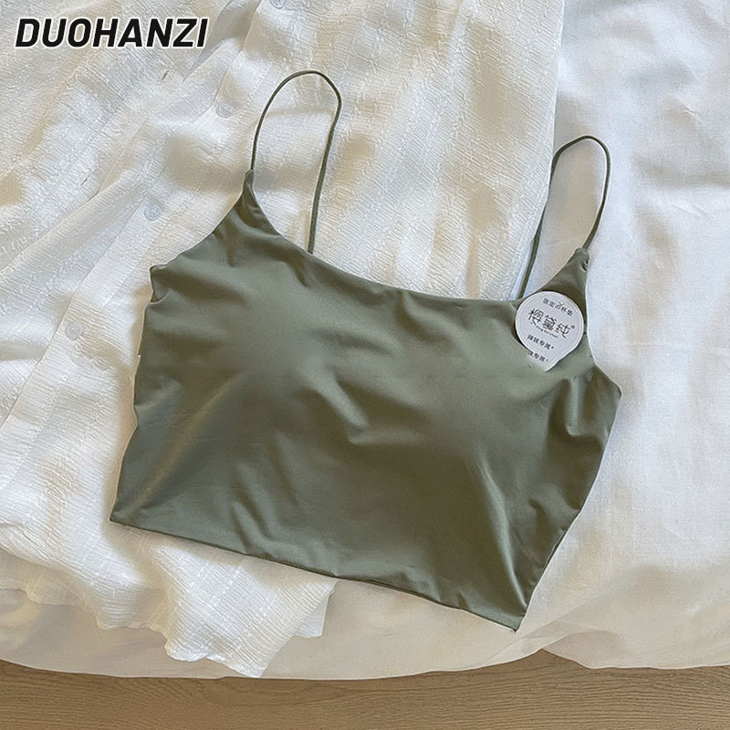 DUOHANZI màu trơn Áo Yếm Lụa băng ngắn có áo ống và bờ lưng xinh đẹp