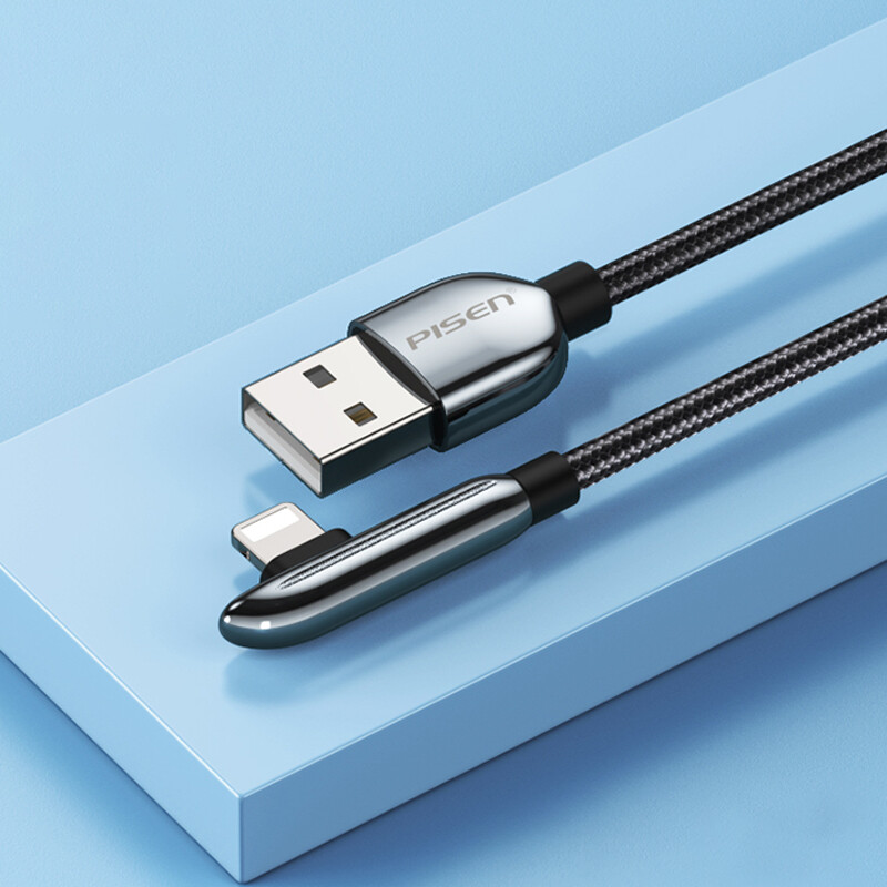 Pisen usb c cable 2.4a fast charging data cable pd 20w quick charge elbow charging usb cable for iphone 14 13 12 11 pro max