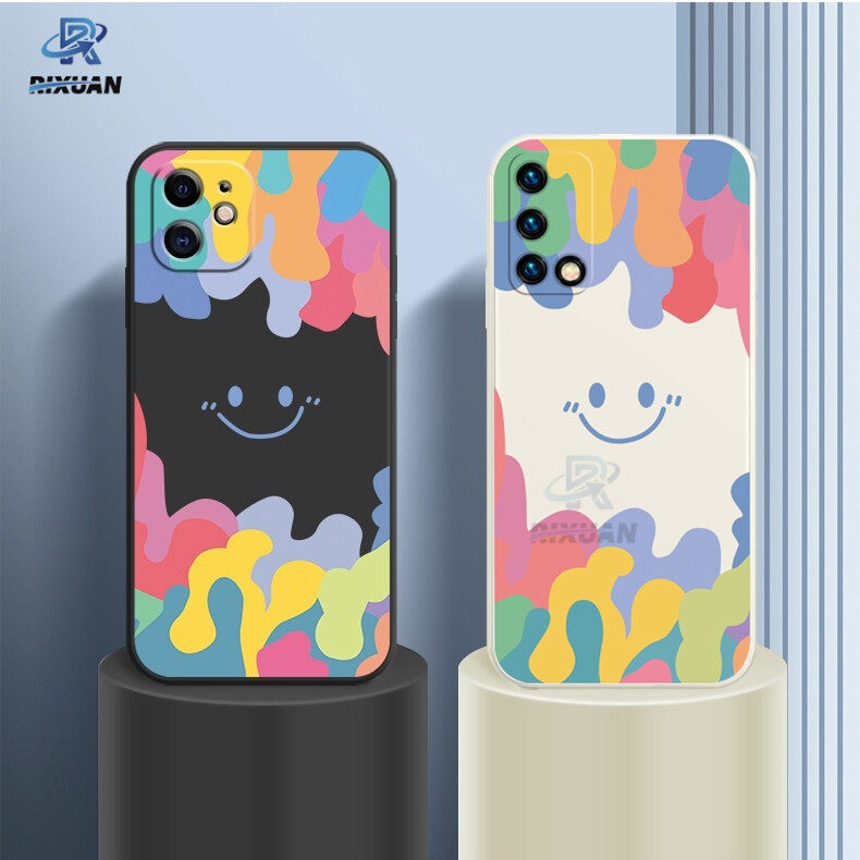 Rixuan Casing Oppo Case for Oppo A38 A54 Oppo A16 A15 A15S A53 2020 A94 A5 2020 A31 A37 A37F A59 F1S Reno 2F Reno5F 4F A12 A92 A52 A3S A11k F9 F7 Cute Lovely Smiley Colorful Square Silicone Soft TPU Phone Cover