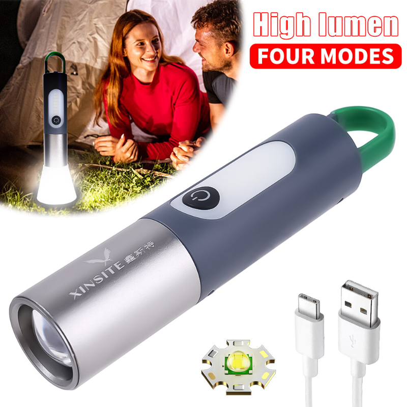 Mini Đèn pin móc khóa đèn pin Led sạc điện xách tay đèn pin sạc USB công suất cao cắm trại tầm xa đèn lồng