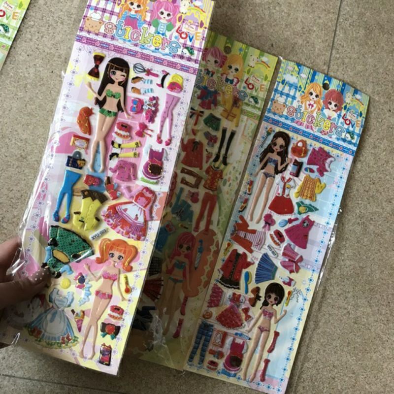 Tờ dán 3d thời trang có viền nhũ đẹp mắt cho bé mầu ngẫu nhiên