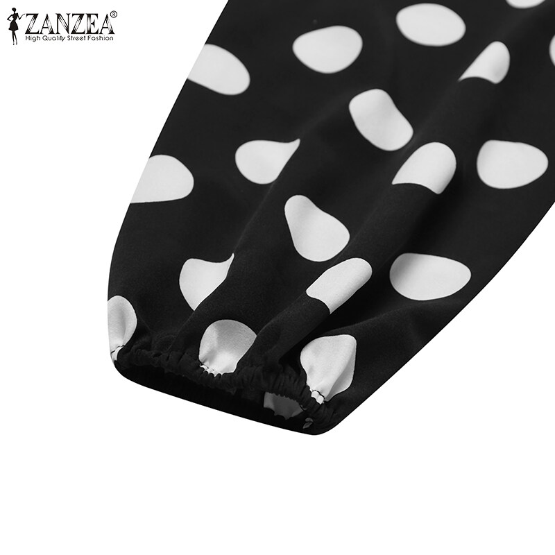 ZANZE เดรสหรูหราแขนยาวพองสำหรับผู้หญิง,เดรสแม็กซี่ลายจุดแนววินเทจทรง