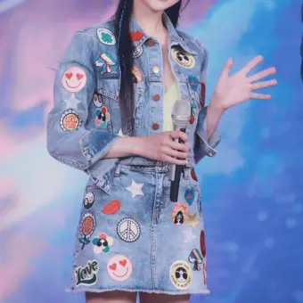 two piece denim jacket and skirt