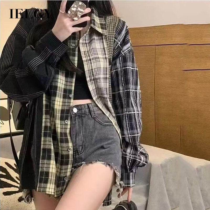 IELGY fashion leisure women's retro plaid shirt