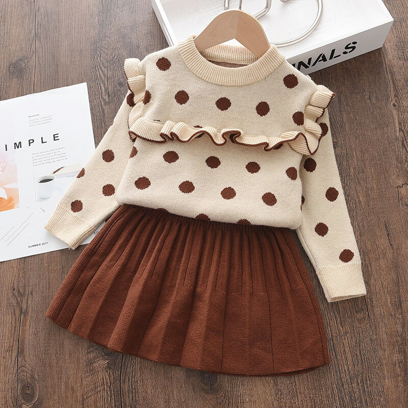 Bear Leader Casual Kids Knitwear Dress Girls Baby Sweaters Coats Ruffle Christmas Sweet Dots Dress Outfits Princess Dress for Girls