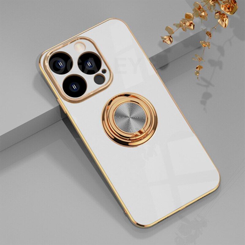 Floveme silicone cover for iphone 14 pro max 14 plus case for iphone 13 pro max iphone 12 11 luxury plating case ring holder phone case