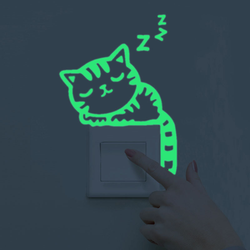 Cute Cat Night Glow Switch Sticker Self-adhesive Luminous DIY Decal Switch Decoration Sticker