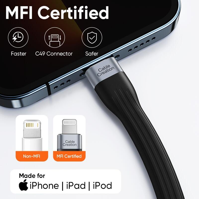 Cablecreation Mfi USB C To Lightning Cable 18W PD Charging Data Short Type C Cable For Iphone 14 13 12 11 Pro Max Ipad 15 Cm