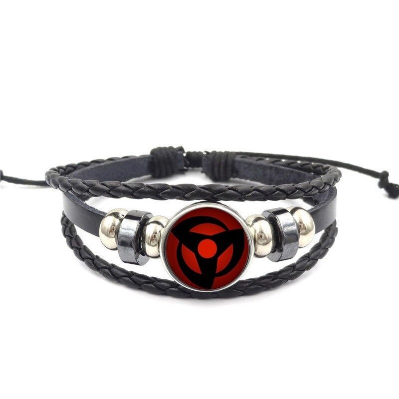 Anime Naruto Bracelet Black Leather Bracelet Sharingan Eye Multi-layered Braided Bracelets For Naruto Fans Gifts