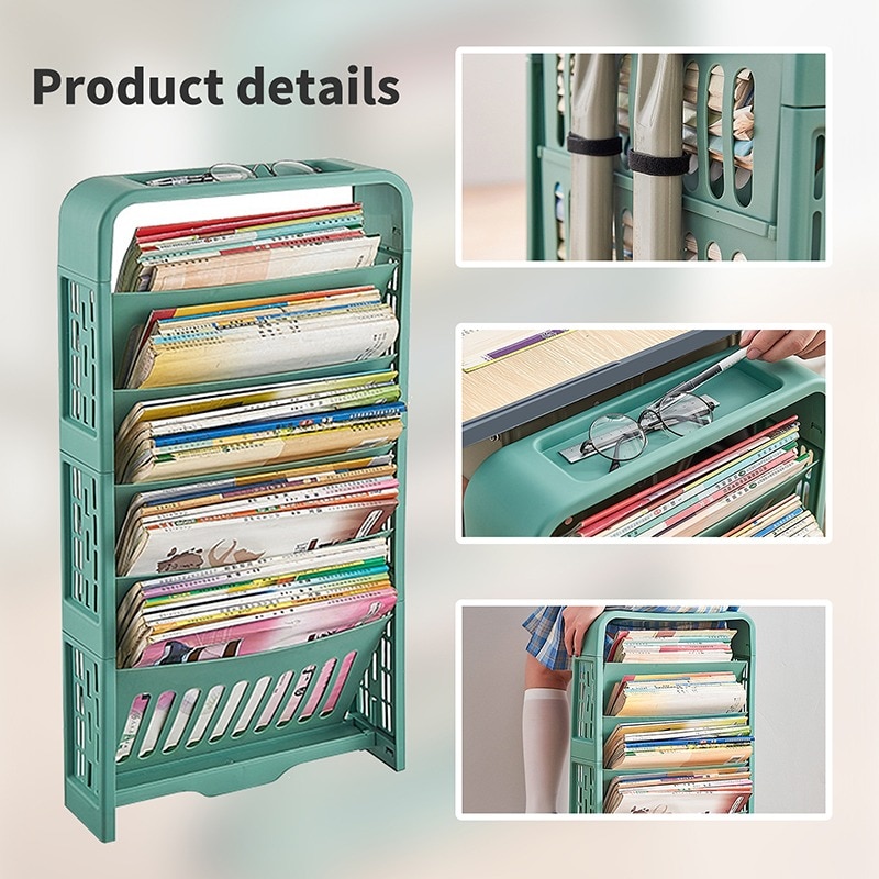 5 Layers Desk Side Bookshelf Classroom Desk Book Storage Rack Shelf