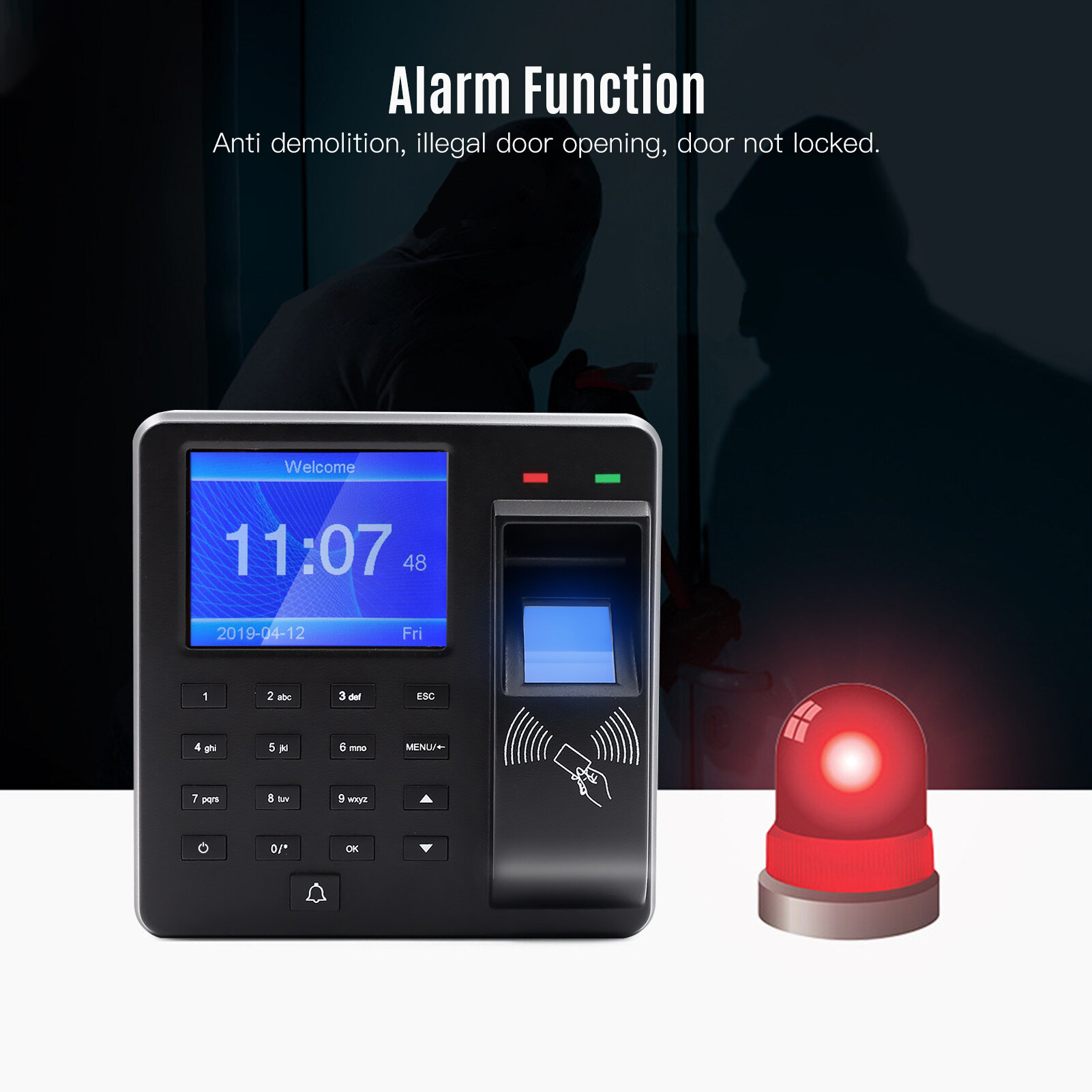 KKmoon Access Control Time Attendance Machine Fingerprint/Password/ID Card Recognition Time Clock with 2.4 Inch Display Screen Employee Checking-in Recorder Multi-language Support U Disk Export Report for Door Locks