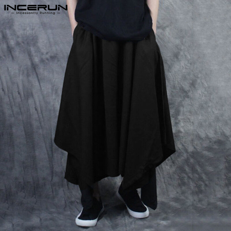 INCERUN Mens Harem Wide Leg Casual Loose Pants Baggy Dance Beach Cropped Trousers