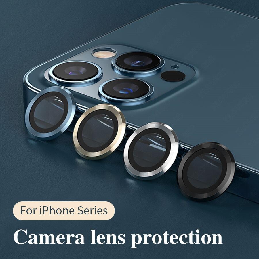 3D Full Cover Camera Lens Screen Protector Case for IPhone 13 pro max 12 Pro Max 12 Mini Camera Protective Tempered Glass + Metal Ring Cover