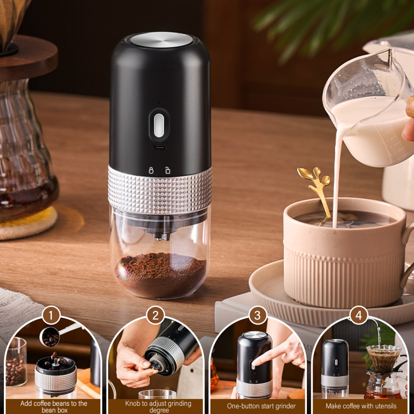 Electric Coffee Grinders with Ceramic Cone Grinder Coffee Bean Grinder Electric with Adjustable Coarseness, Portable Rechargeable Coffee Grinder 30g Capacity for Coffee Beans