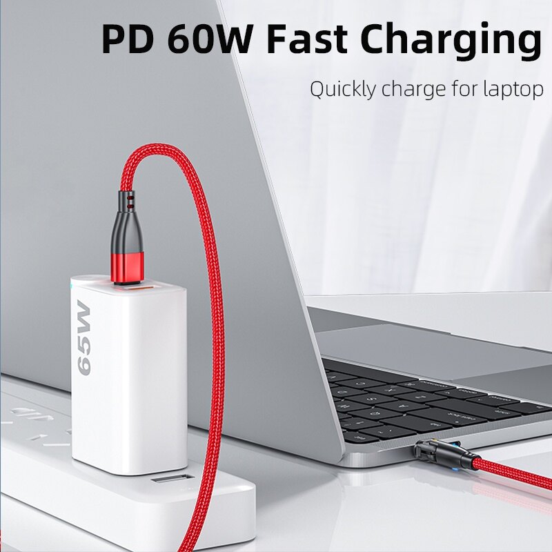 180° Rotatable 3A Fast Charging Type-C To Type-C Charging Data Cable / 2 In 1 Smartphone Braided Data Cable Compatible with All Type C Phone