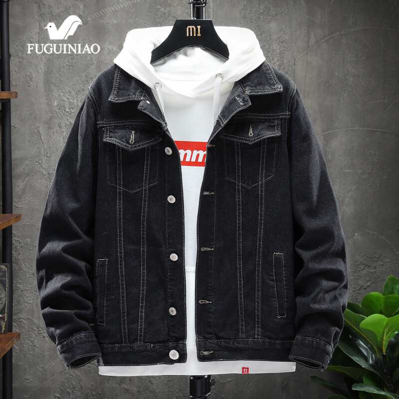 Fuguiniao Áo Khoác Nam Áo Khoác Denim M-3XL