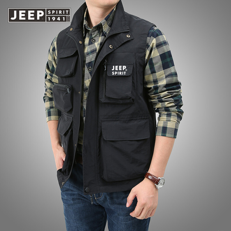 JEEP SPIRIT 1941 ESTD multi mesh men's shirt, pocket, jacket, mountaineering, leisure, vest, men's must-have.