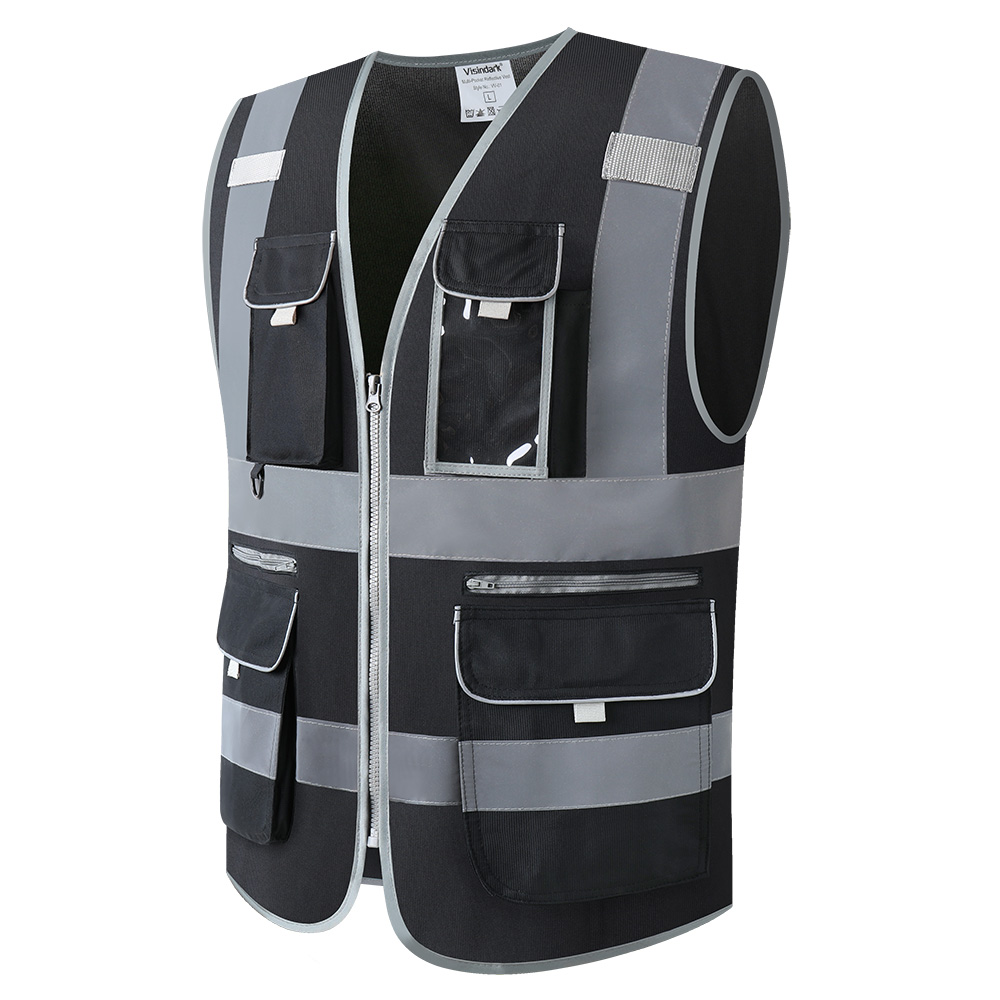 Visindark Blue Reflective Safety Vest With 9 Pockets - High Visibility Work Vest For Men & Women - View #6