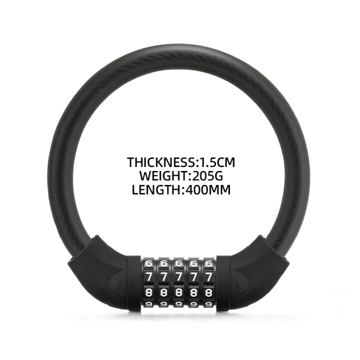 ROCKBROS Bike Lock Anti-thelf Chain Bold Steel Cable Five-digit Code Lock PVC Wrapped High-strength zinc alloy Mountain BIke Foldable Bike lock Lengthened steel cable
