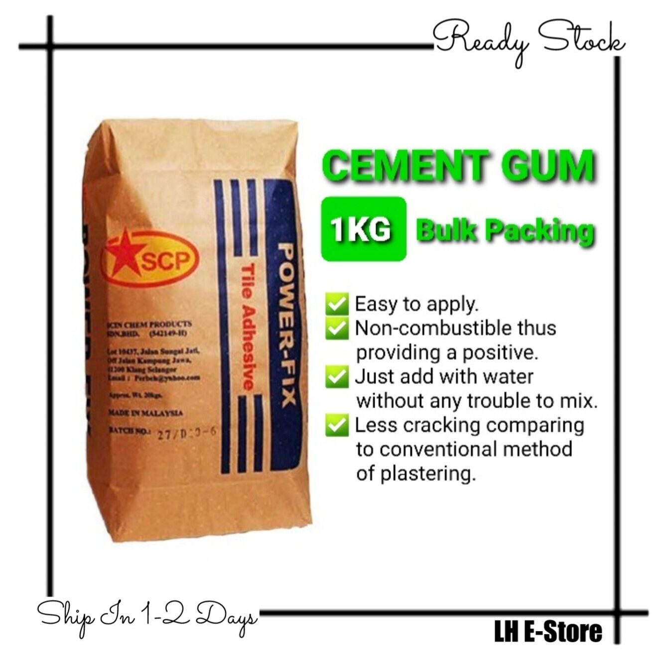 1KG SCP Power-Fix Tile Adhesive Cement Gum Loose Packing Simen Gam Kilo ...