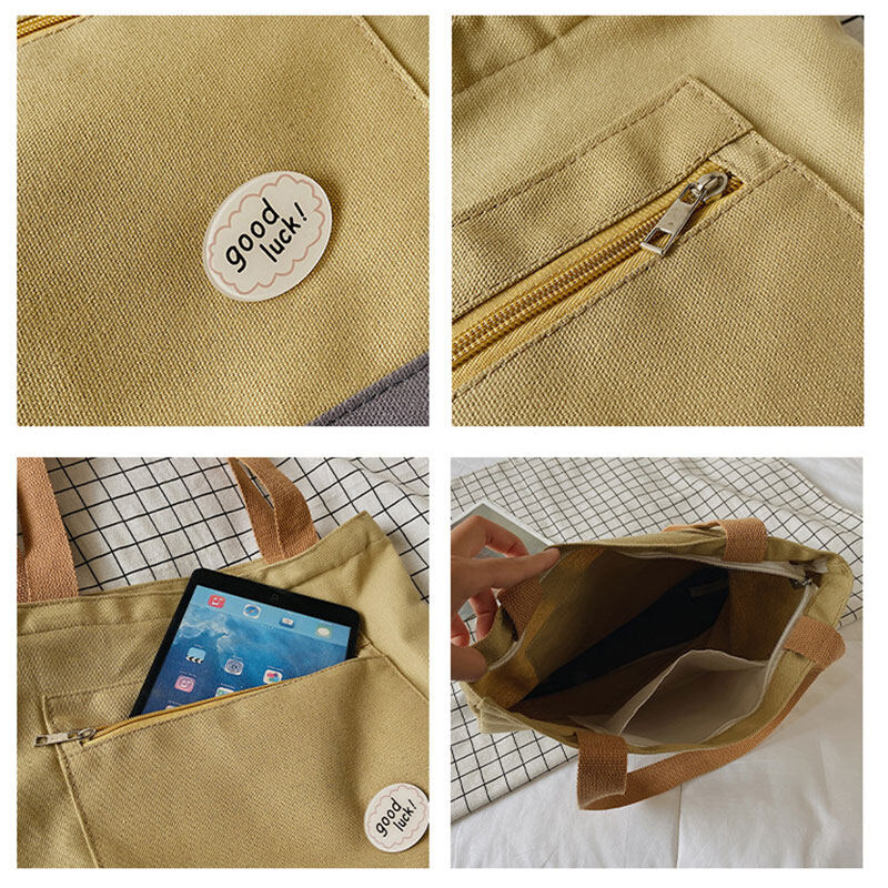 CHIC JOY Shoulder bag new large capacity canvas bag simple solid color shoulder tote bag simple student bag canvas bag