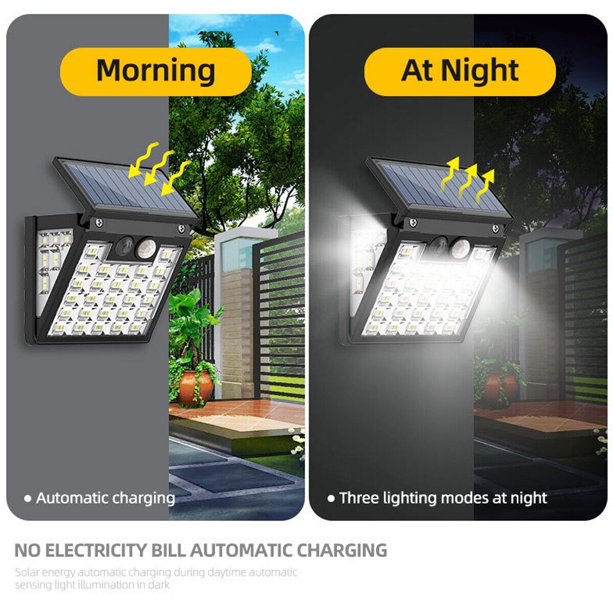 Solar Light Outdoor with 72LEDs Motion Sensor Wall 3 Lighting Modes Light Solar Fence Light IP65 Waterproof Solar Patio Light