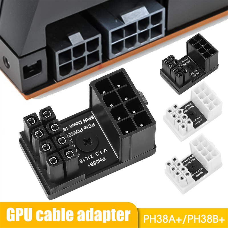 Desktop Computer Accessories Power Supply Connector 180 Degree Angled Turning Connectors Fireproof Plastic DIY for Graphics Card 8PIN Video Card Power Adapter