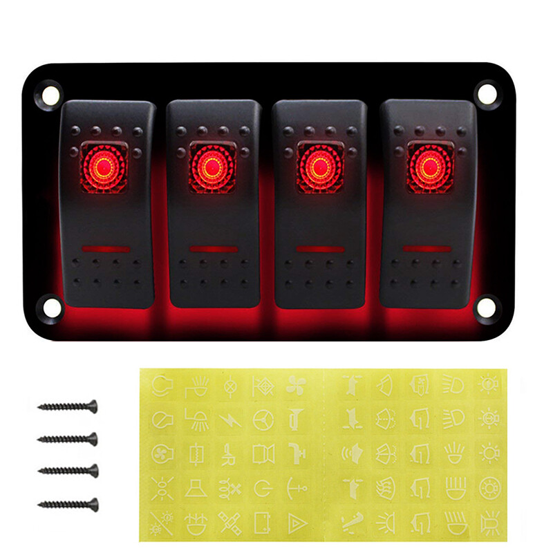 LED Backlit 3 Gang Marine Switch Panel 4 Gang Boat Car Rocket Switch Panel Overheat protection Dash 5 Pin ON/Off Toggle Panel
