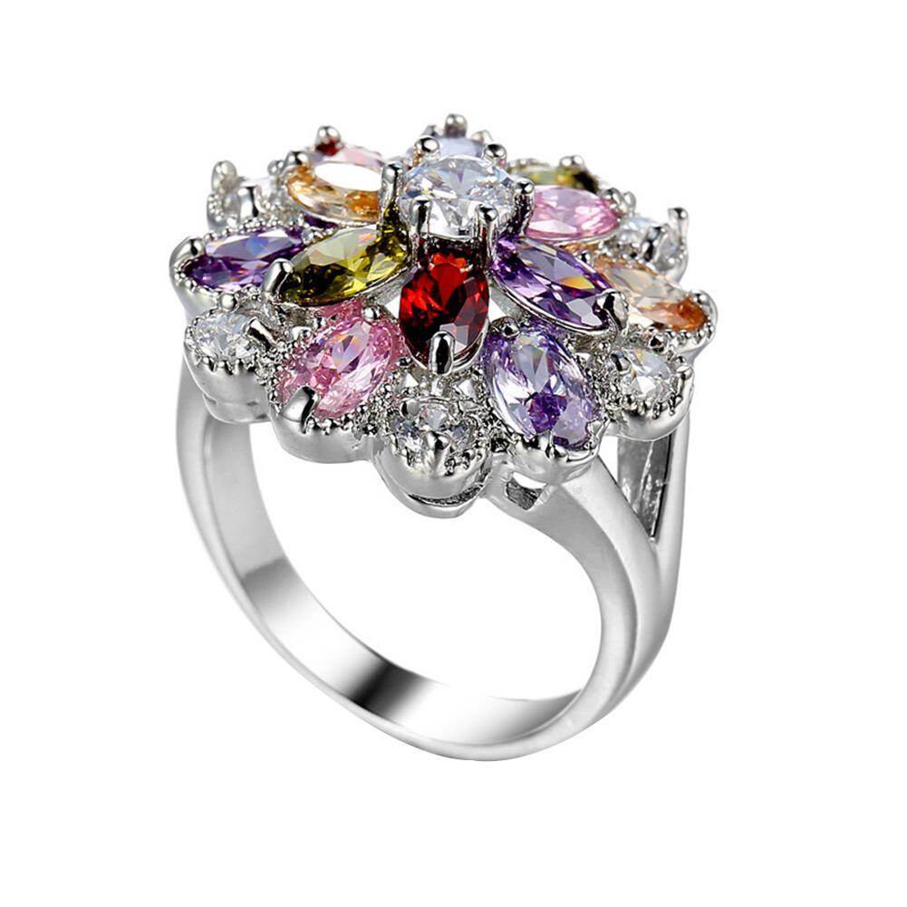 Gravitational wave Women Multicolor Cubic Zirconia Inlaid  Ring Wedding Engagement Jewelry Gift
