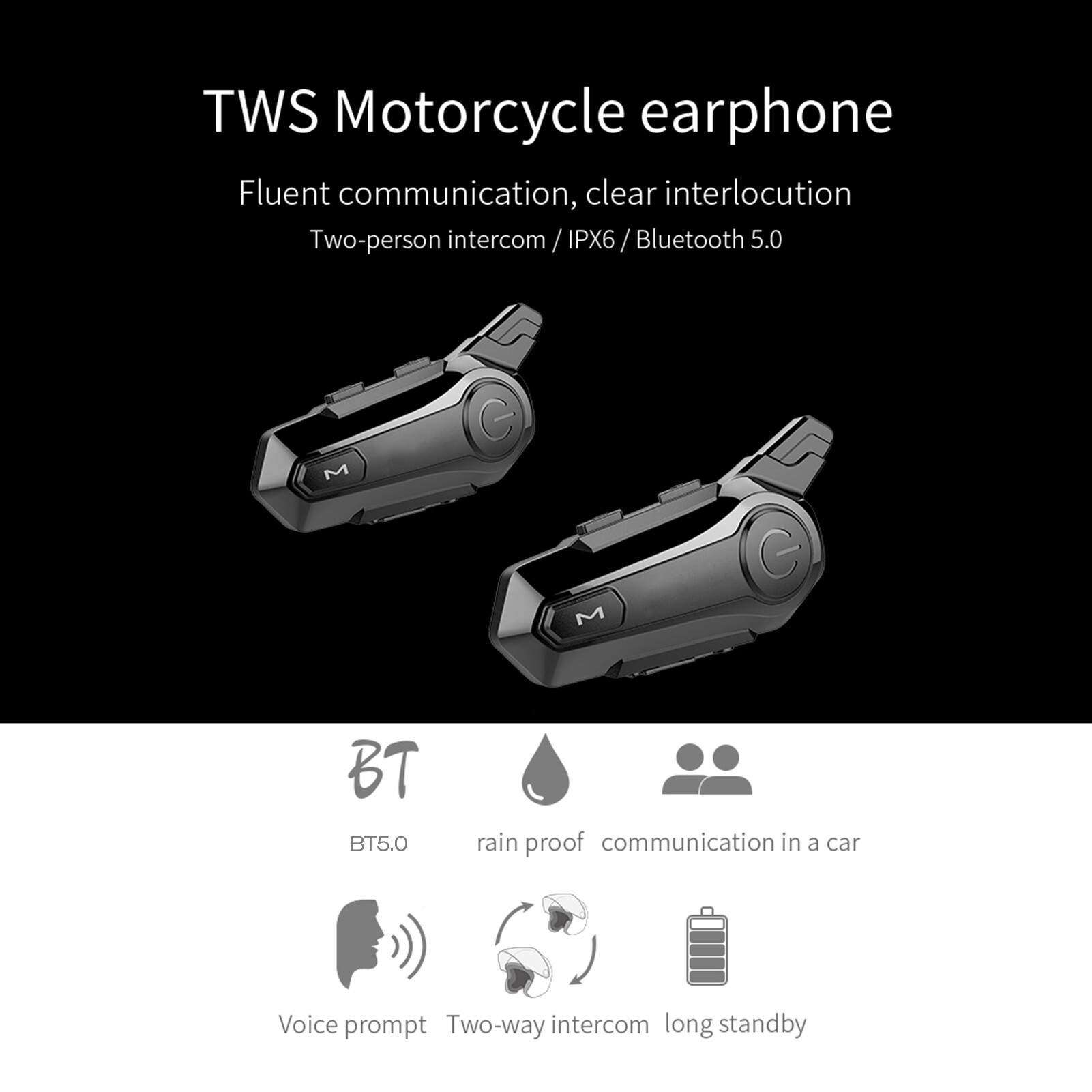 【COD/Ready】Xe Máy BT Intercom, Với Mũ Bảo Hiểm Đài BT Hệ Thống Liên Lạc Thông Dụng Chống Nước, Dành Cho Xe Mô Tô Địa Hình ATV