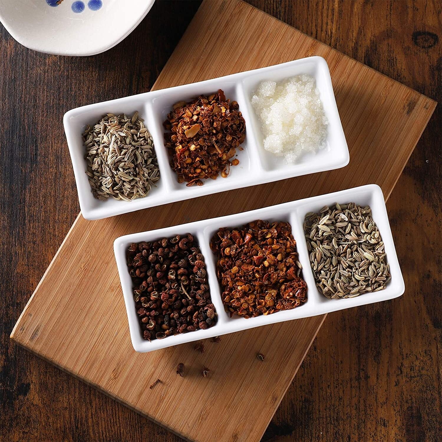 DAFIFY 3 Compartment Ceramic Appetizer Sauce Dishes Serving Tray Porcelain Tableware Microwave Safe