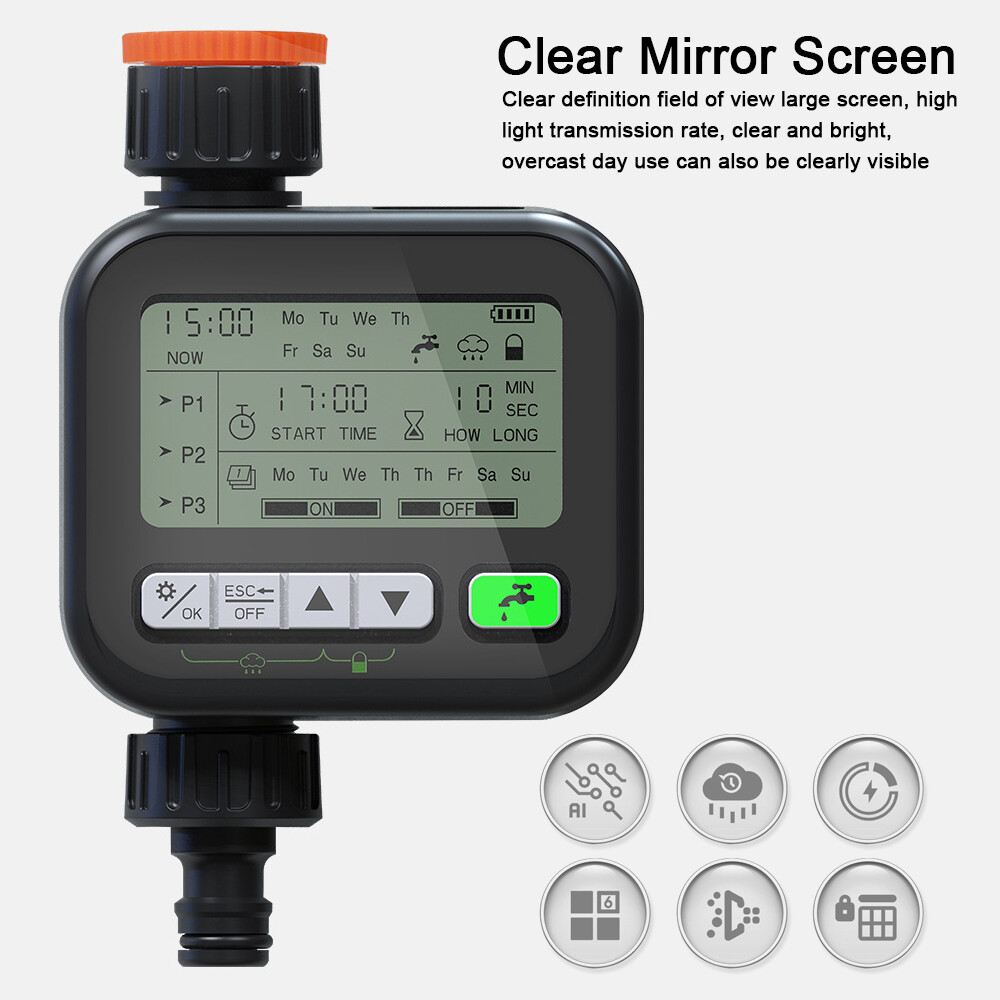 Smart Sensor Gardening Irrigation Timer Automatic Watering Device Garden Balcony Rain Sensing Control Intelligent Irrigation System Controller 3 Program Setting with Child Lock