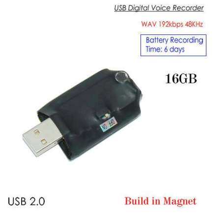 USB ยาวเวลาเครื่องอัดเสียงดิจิตอล, WAV 192 kbps, 48 KHz, การบันทึกเวลาแบบยาวนาน 6 วันอาคาร 16 GB เครื่องบันทึกเสียง