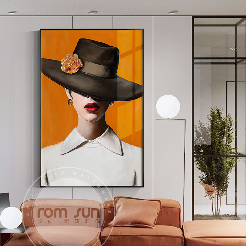 Mysterious and Sexy Red Lip Women's Oil Painting Art Modern Girl Poster Printing Living Room Bedroom Wall Art Picture Decoration A1
