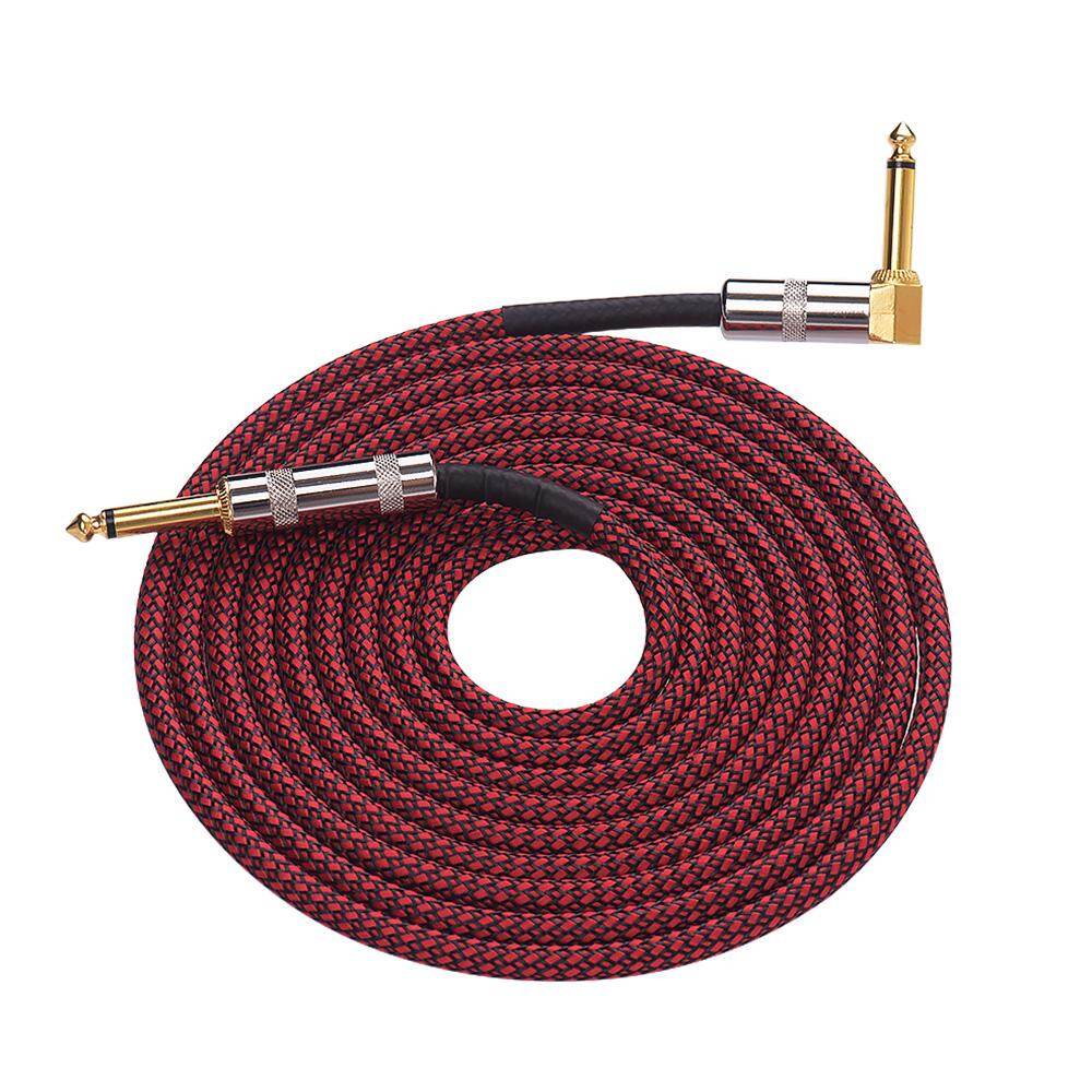 3 Meters/ 10 Feet Musical Instrument Audio Guitar Cable Cord 1/4 Inch Straight to Right-angle Gold-plated TS Plugs PVC Braided Fabric Jacket for Electric Guitar Bass Mixer Amplifier Equalizer
