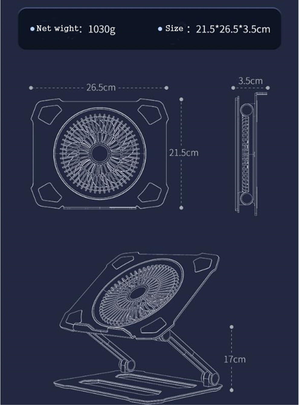 JOMAA support Laptop Stand with Cooling Fan Big Adjustable Ergonomic Notebook Stand Foldable Cooler Laptop Riser Aluminum Laptop Holder For 11-17.3 inch