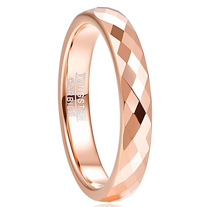 AVECON 4mm Width Tungsten Carbide Ring Hammered Finish Rose Gold Color Wedding Band for Women Engagement Jewelry