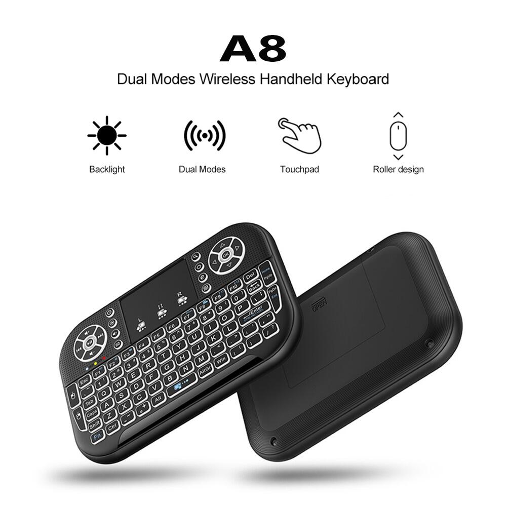 A8 Mini 2.4G Keyboard Backlight Bluetooth Air Mouse Wireless Touchable Remote Control For Smart TV Box Desktop Touchpad PC