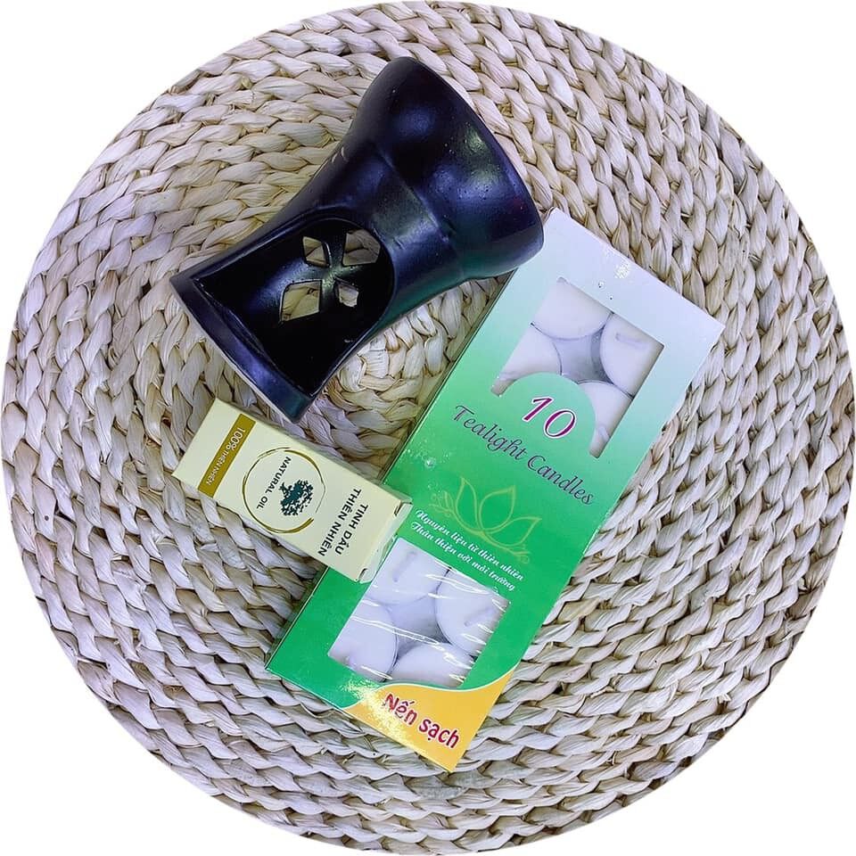 Combo bếp đốt bát tràng+Nến+Tinh dầu