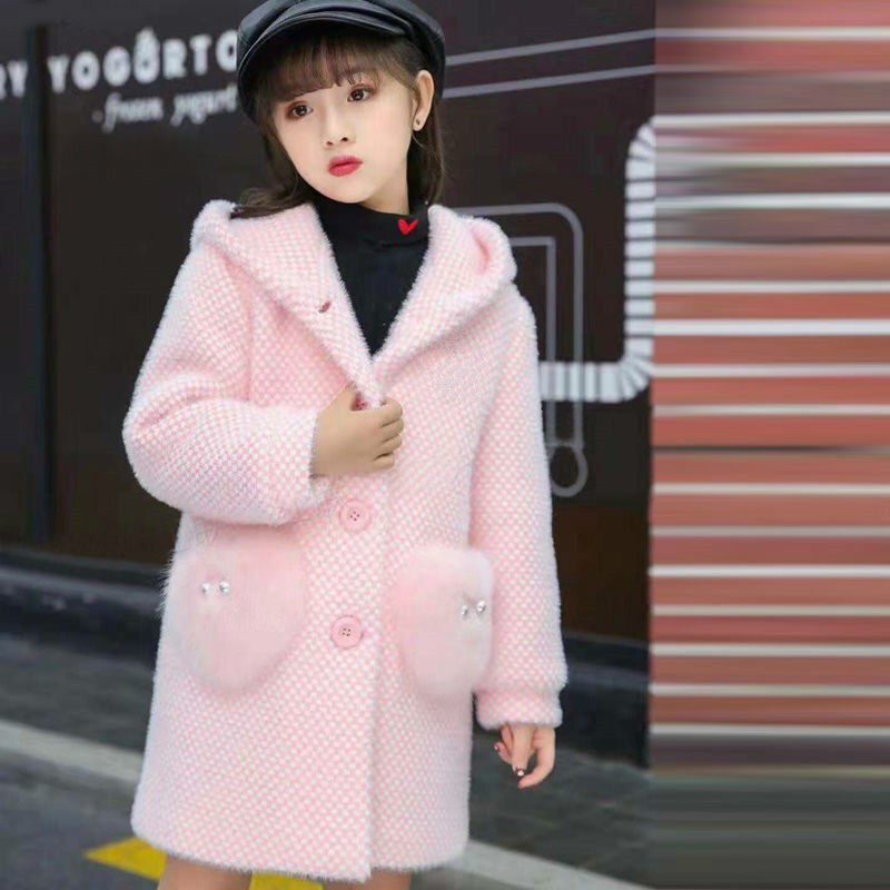 Jacket for Girls 12 Years Old Winter Kid Outerwear Clothes Toddler Children Clothes Casual Turn-down Collar Plaid Woolen Coat