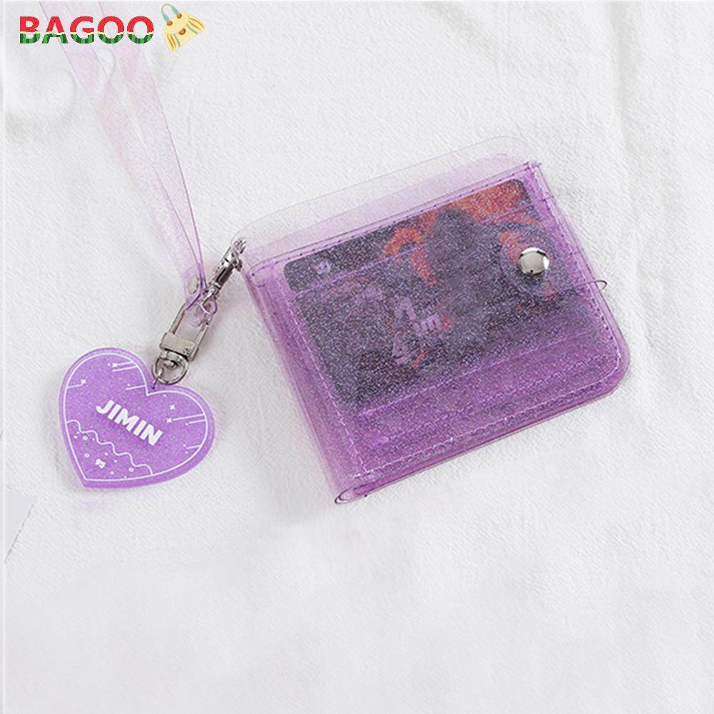 BAGOO Korean Fashion  PVC Transparent Jelly Bag Short Wallet for Women Glitter Coin Purse Card Holder