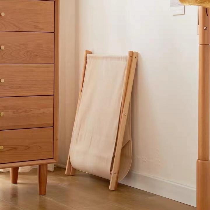 Collapsible Wood X-Frame Laundry Hamper with Fold Over Lid