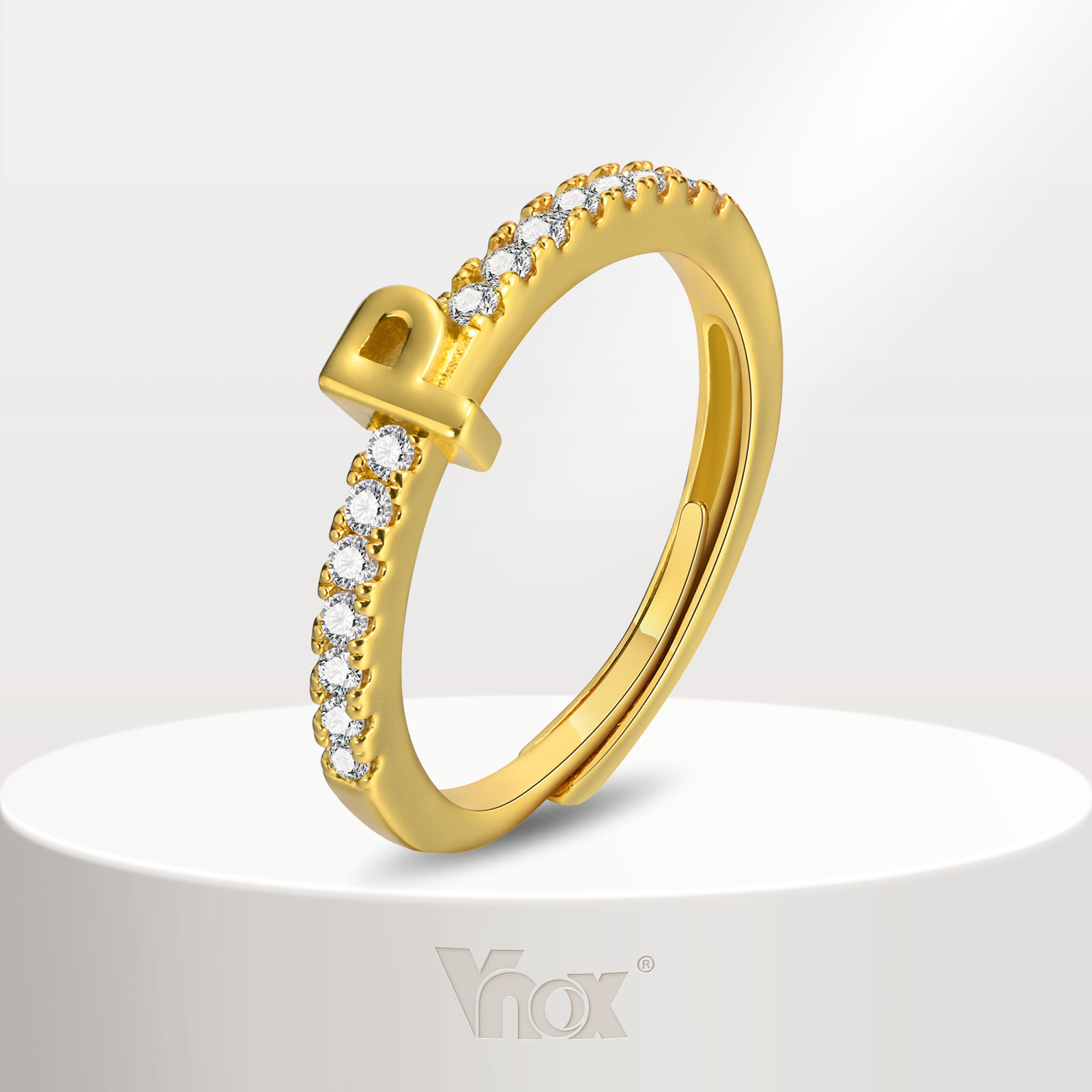 Vnox Vnox Bling A-Z คริสตัลหินแหวนแฟชั่นสตรีเริ่มต้นสำหรับผู้หญิงปรับได้เปิด ...