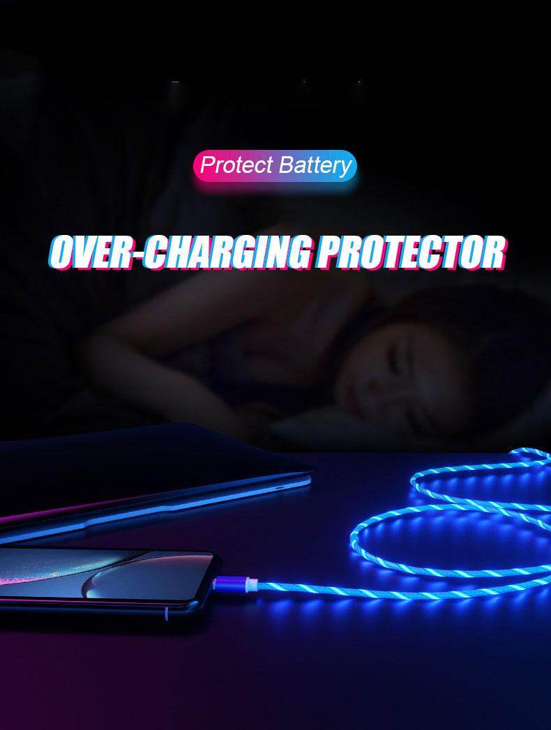 Cáp Sạc Nhanh USB 1/2M Có Đèn LED Truyền Dữ Liệu, Phát Sáng Trong Bóng Tối, Vỏ Kim Loại, Dùng Cho iPhone XS Max Samsung S10, Hauwei, Xiaomi...